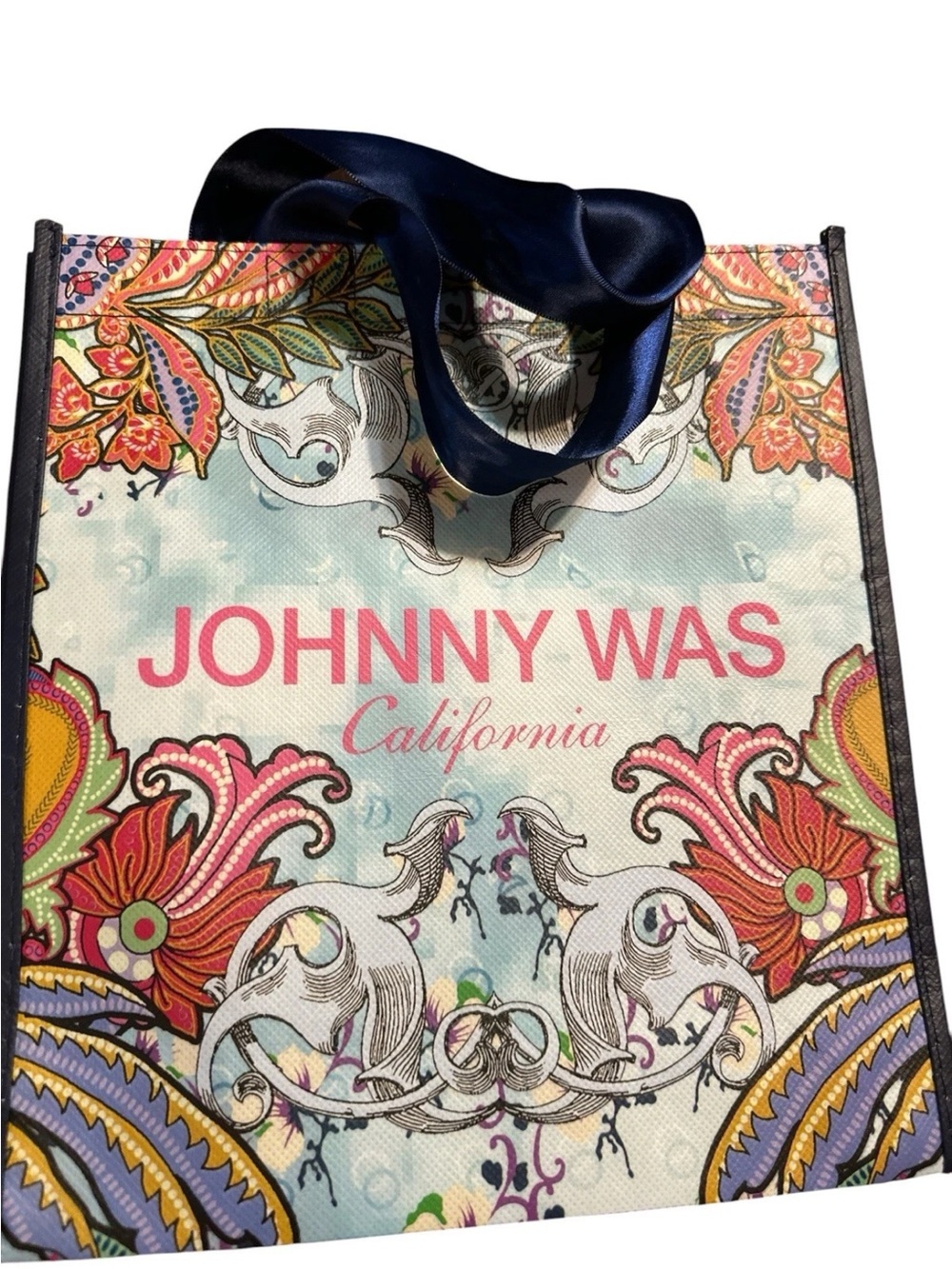 Johnny Was Floral Paisley Tote in Pink, Navy, Aqua